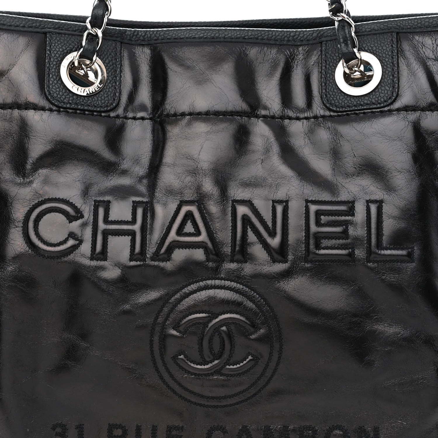 Chanel Glazed Calfskin Small Deauville Tote Black 8 of 11