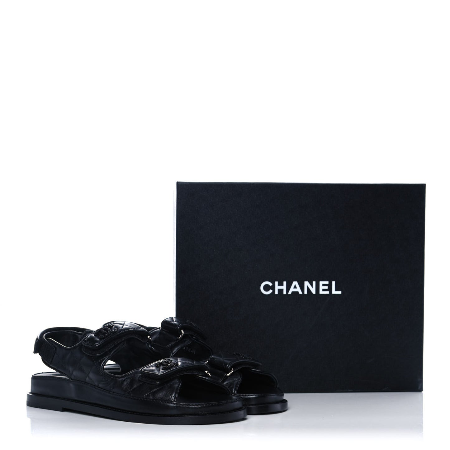 Lambskin Quilted Velcro Dad Sandals 38.5 Black