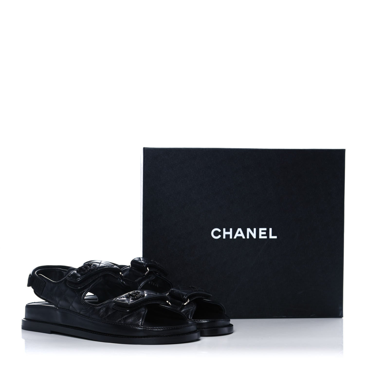 Chanel Lambskin Quilted Velcro Dad Sandals 38.5 Black 9 of 9
