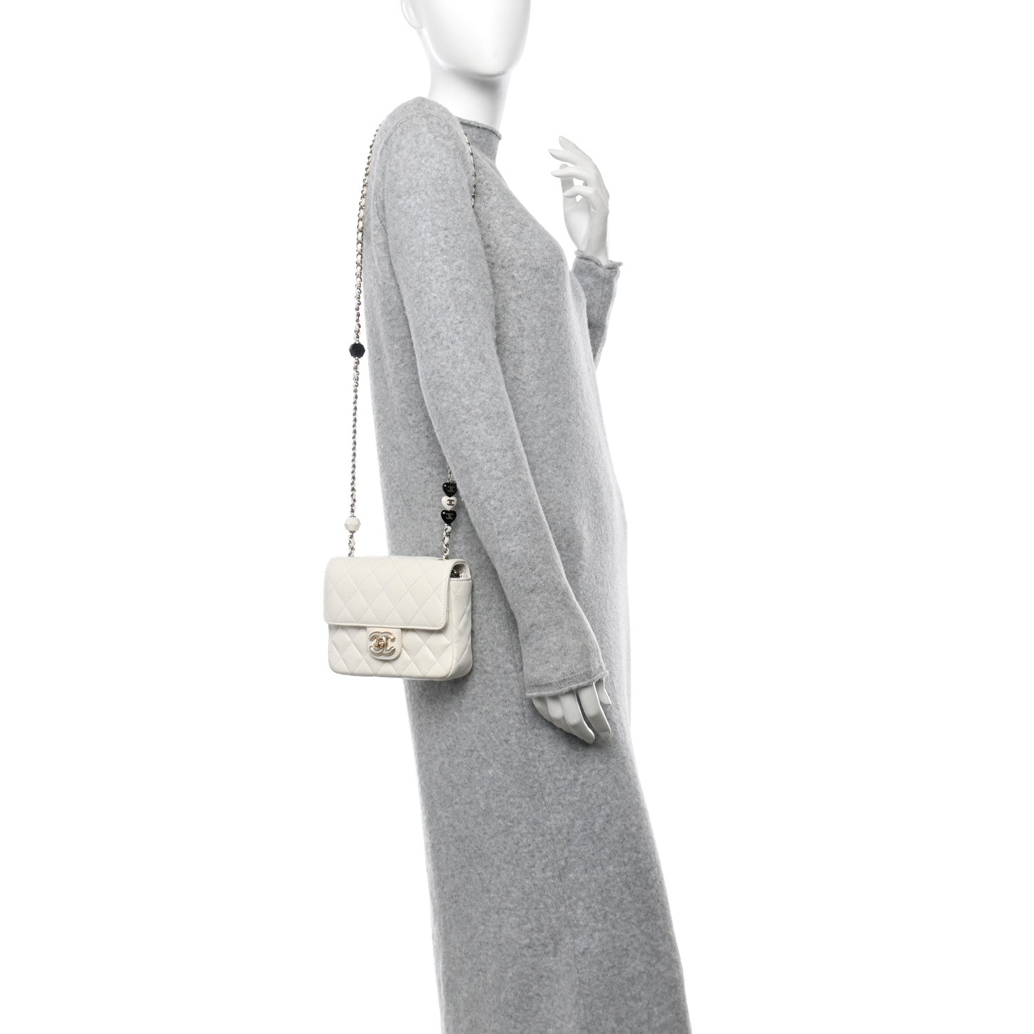 Chanel Lambskin Resin Quilted Mini Heart Square Flap White 2 of 11