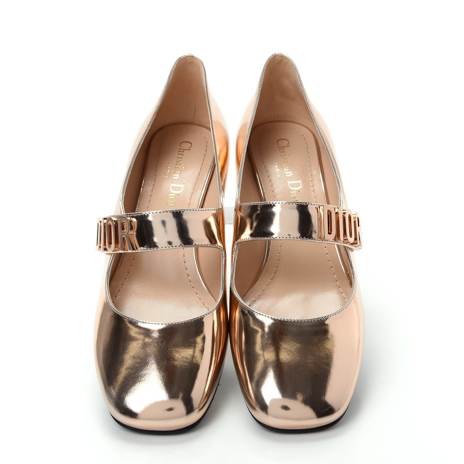 Christian Dior Mirror Finish Calfskin Baby-D Ballet Pumps 37.5 Stardust Gold 5 of 10