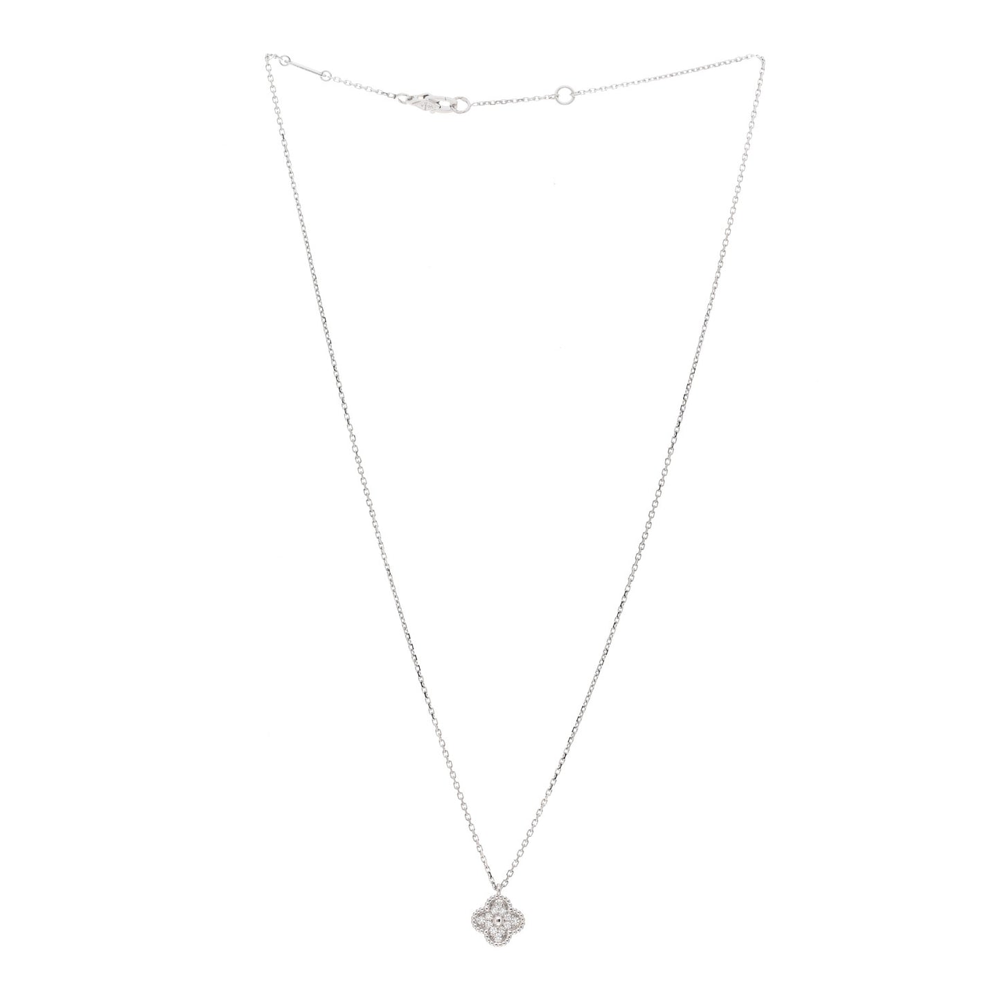18K White Gold Diamond Sweet Alhambra Pendant Necklace