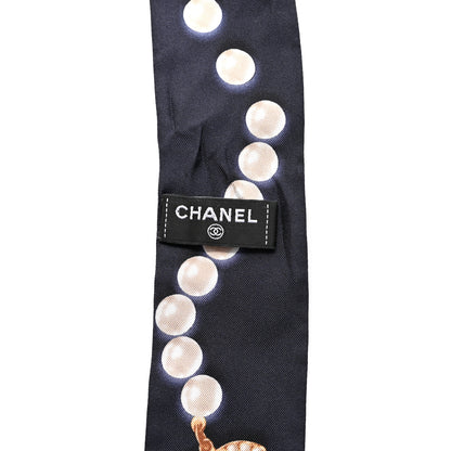 Chanel Silk Pearl CC Slim Bandeau Scarf Dark Navy 3 of 3