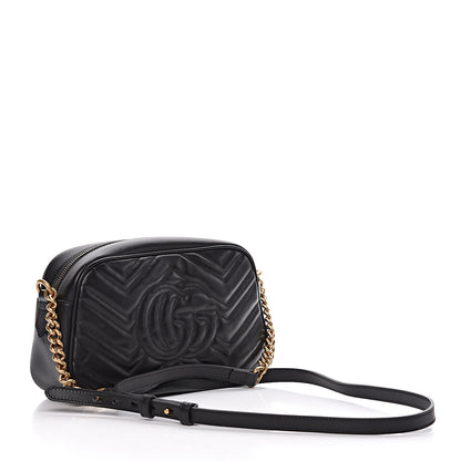 Gucci Calfskin Matelasse Small GG Marmont Chain Shoulder Bag Black 3 of 10