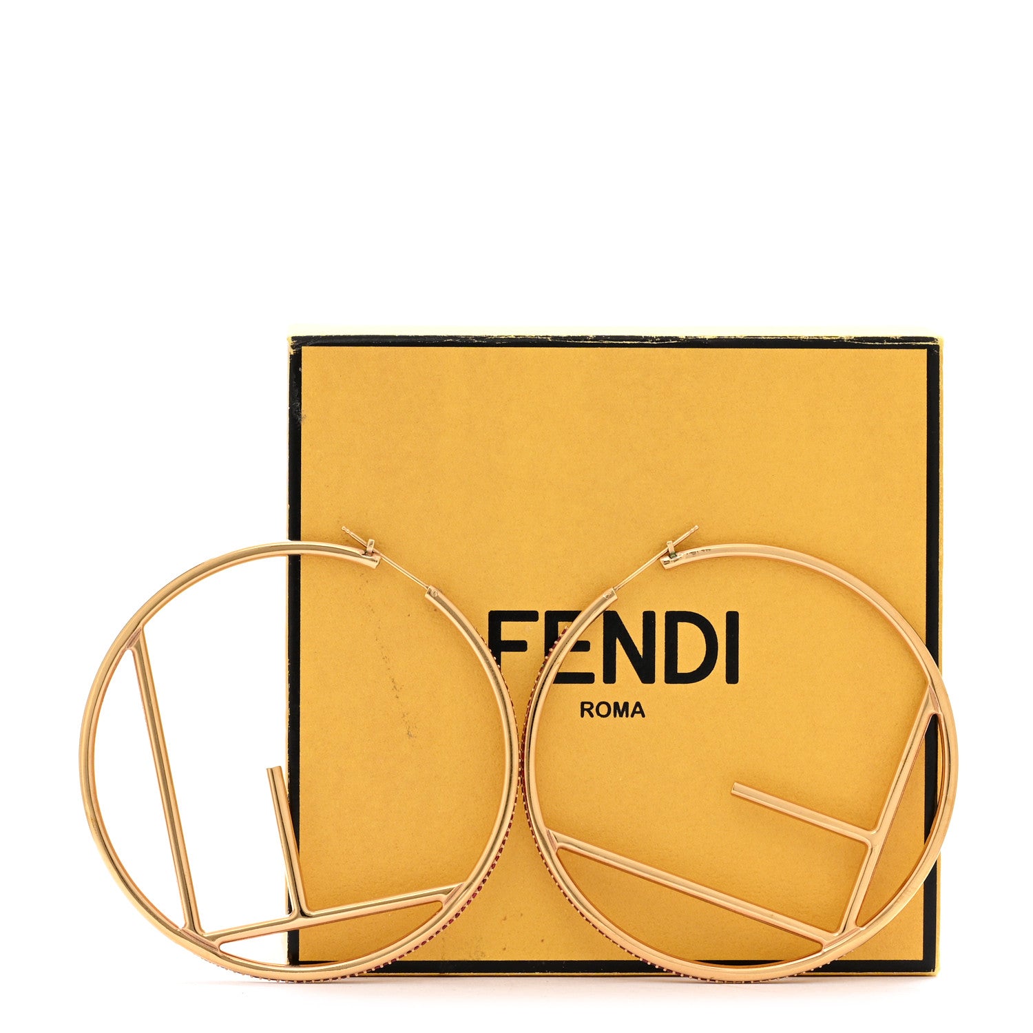 Fendi Metal Crystal Large F is Fendi Hoop Earrings Pink Gold 6 of 6