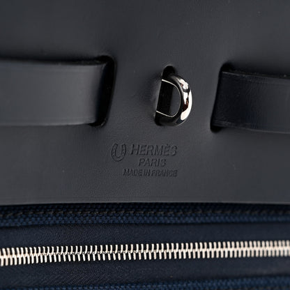 Hermes Military Toile Vache Hunter Laque Horseshoe Herbag Zip PM 31 Deep Blue Indigo 7 of 11