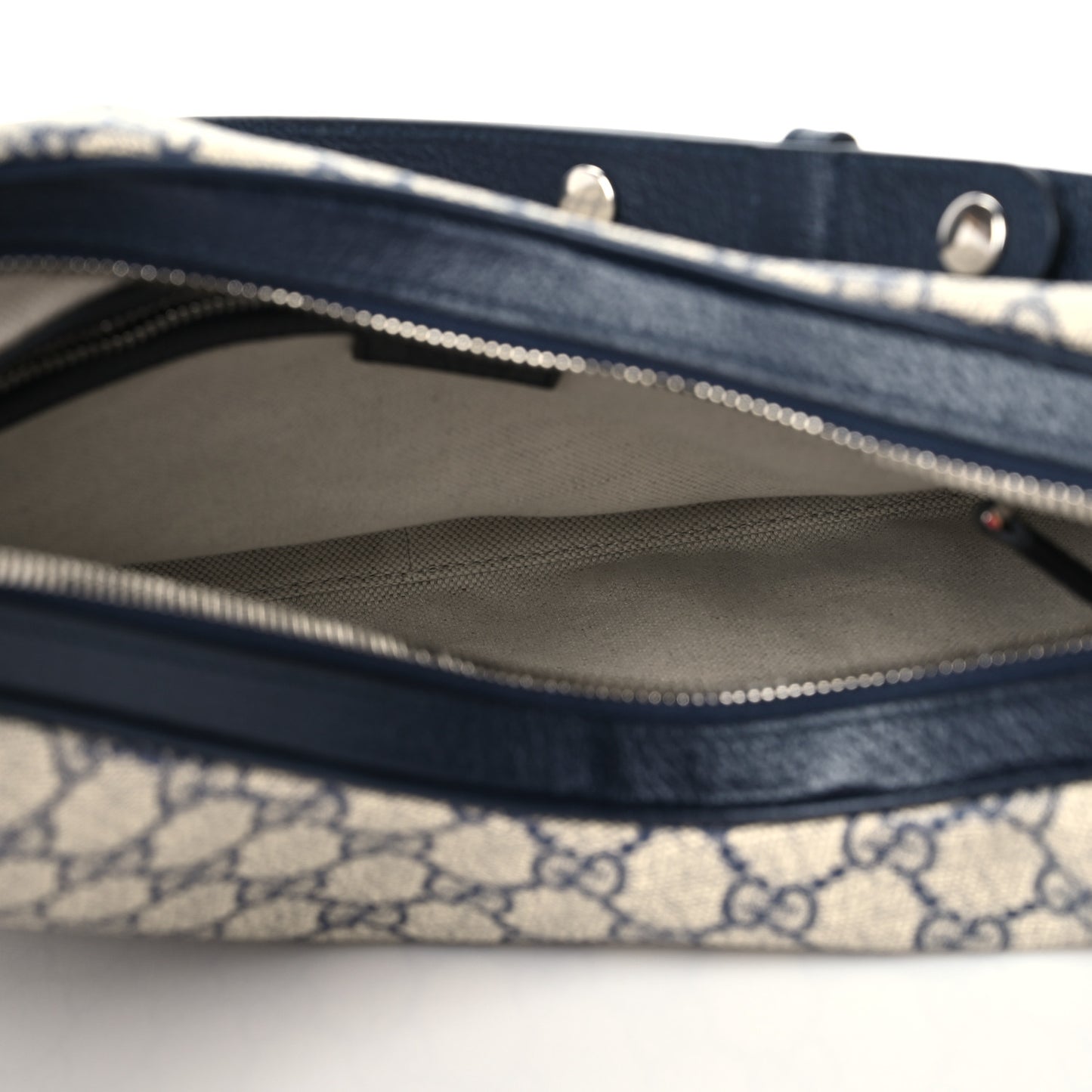 GG Supreme Monogram Textured Calfskin Web Large Attache Shoulder Bag Beige Blue