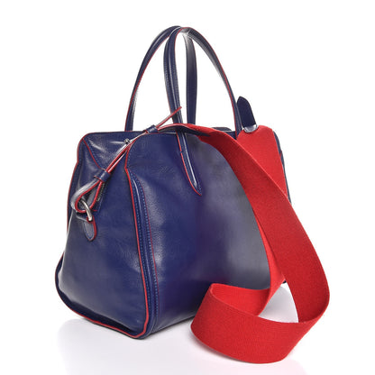 Alexander McQueen Calfskin Small Skull Padlock Zip Around Tote Blue Red 4 of 8