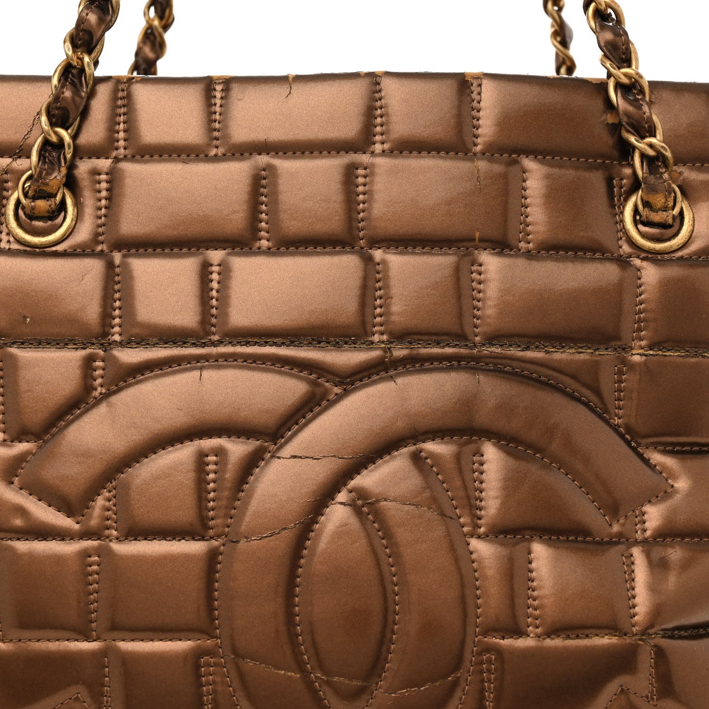 Vinyl Quilted Large Frozen Tote Bronze
