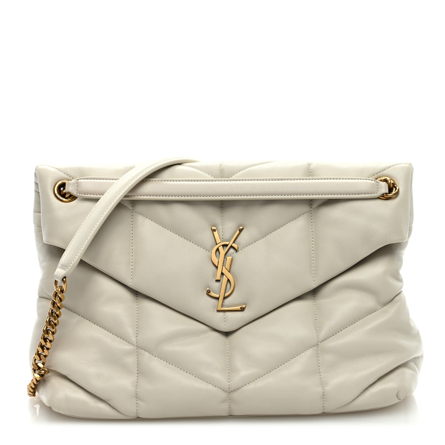 Lambskin Quilted Medium Loulou Puffer Monogram Chain Satchel Crema Soft