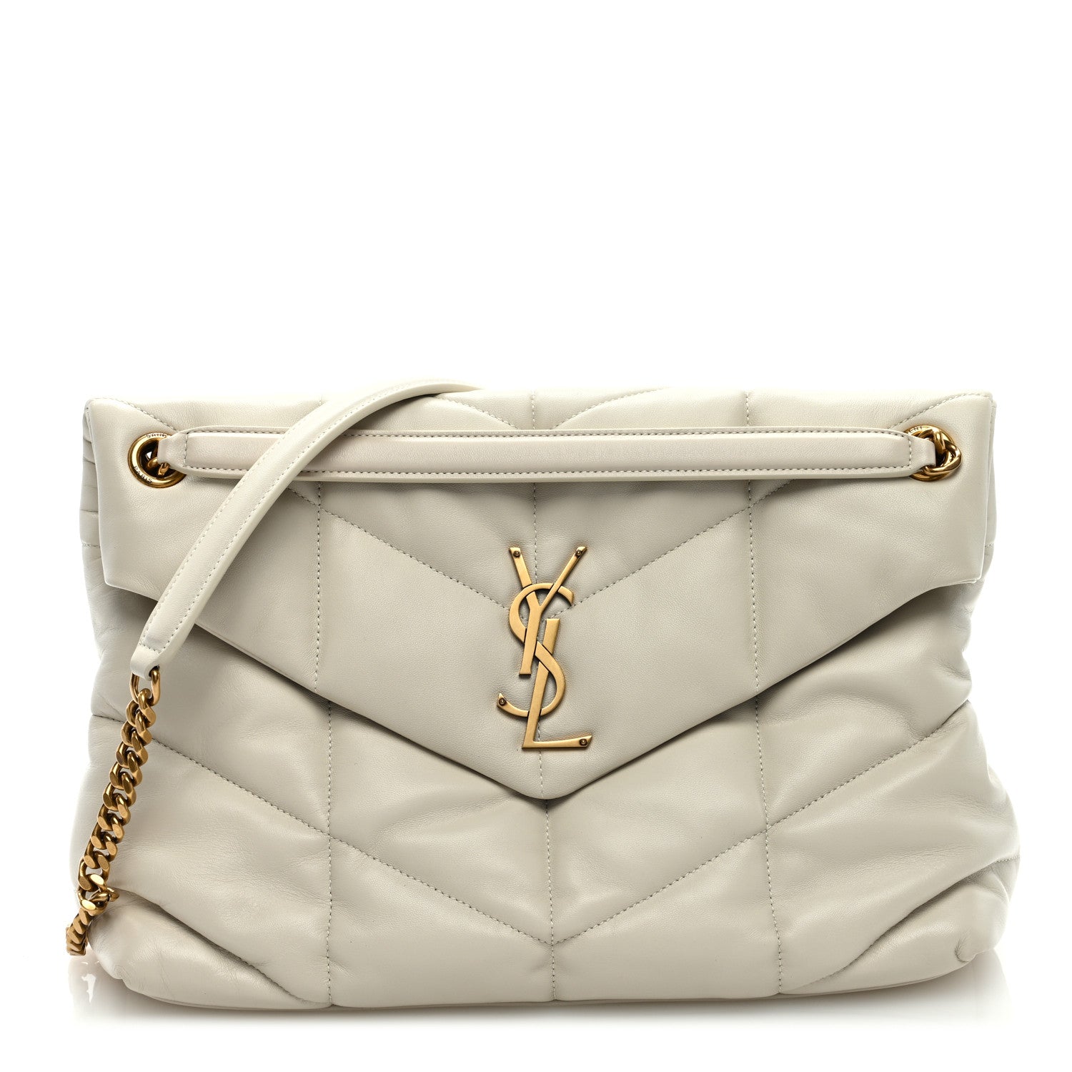 Saint Laurent Lambskin Quilted Medium Loulou Puffer Monogram Chain Satchel Crema Soft 1 of 8