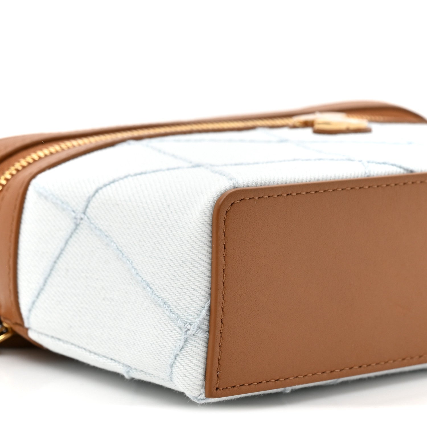 Chanel Washed Denim Calfskin Quilted Top Handle Slim Vanity Case With Chain Blue Brown 9 of 11