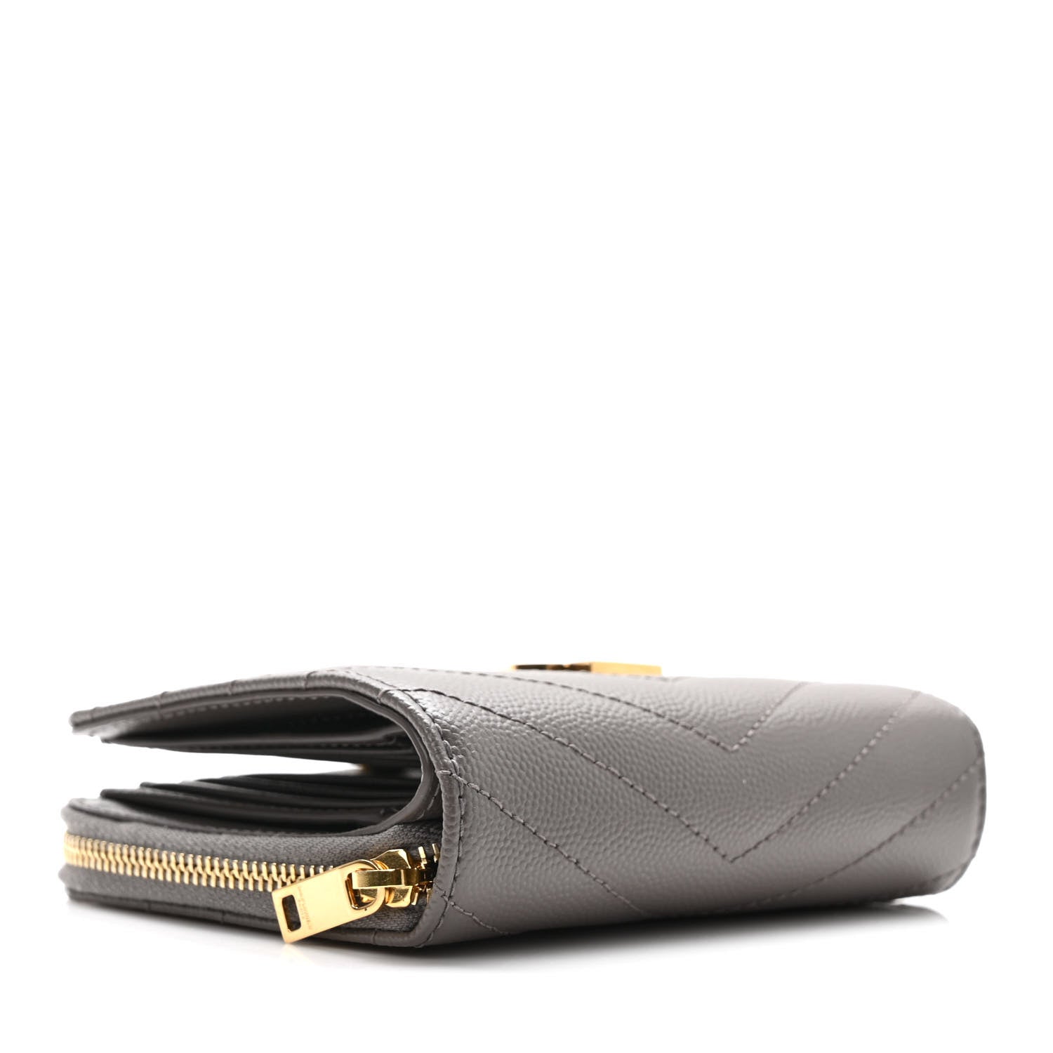 Saint Laurent Grain De Poudre Matelasse Chevron Monogram Compact Zip Around Wallet Fog 4 of 9