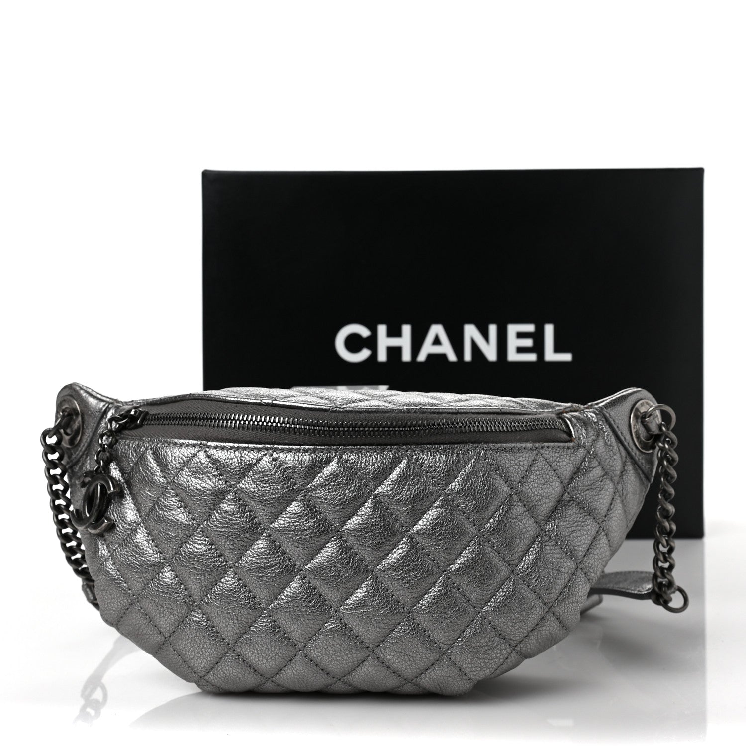 Chanel Metallic Calfskin Quilted Banane Waist Bag Fanny Pack Silver 10 of 10
