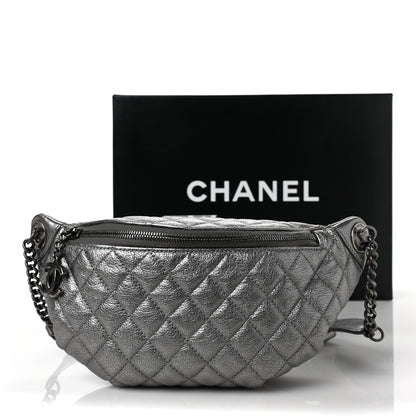 Chanel Metallic Calfskin Quilted Banane Waist Bag Fanny Pack Silver 10 of 10