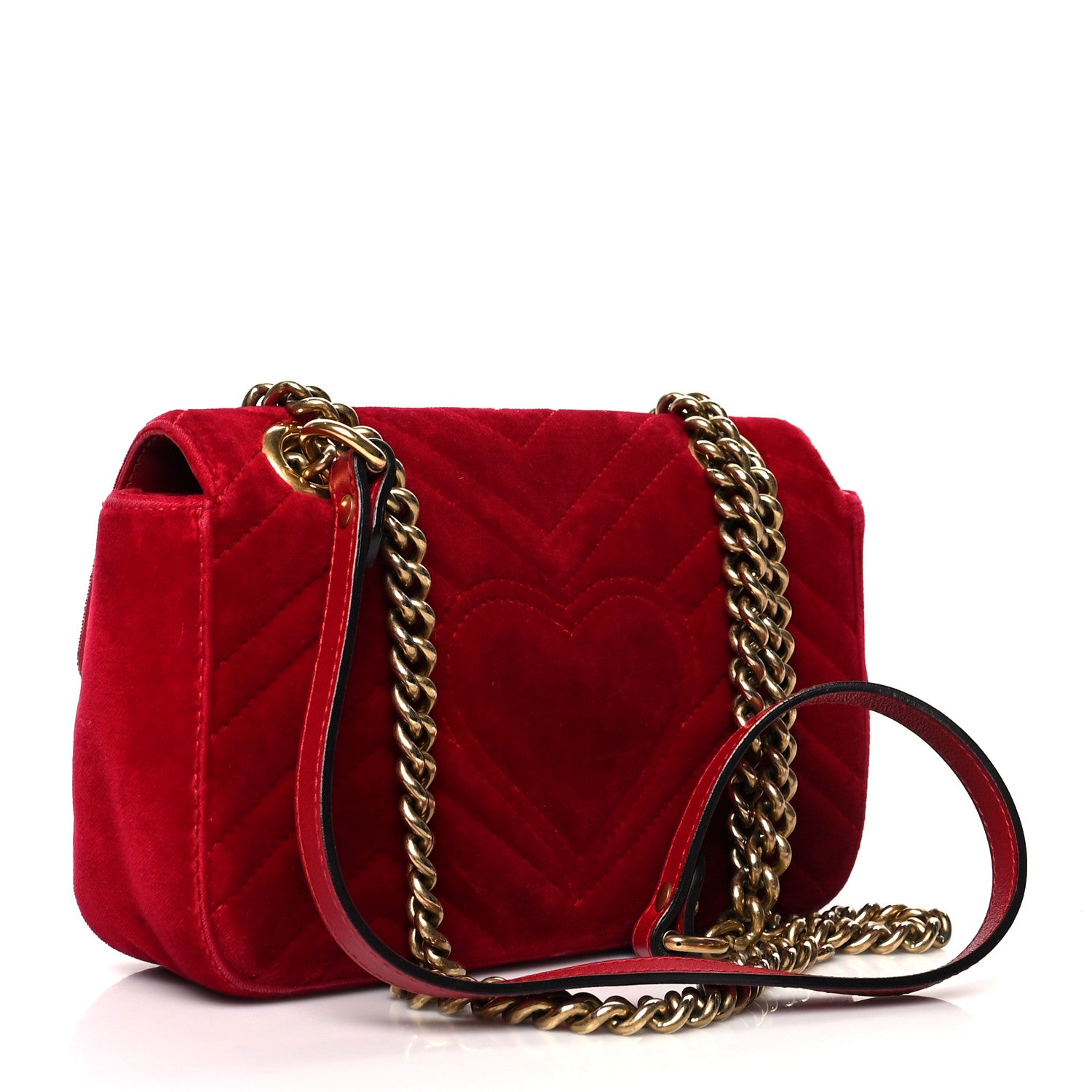 Gucci Velvet Matelasse Mini GG Marmont Shoulder Bag Hibiscus Red 3 of 11