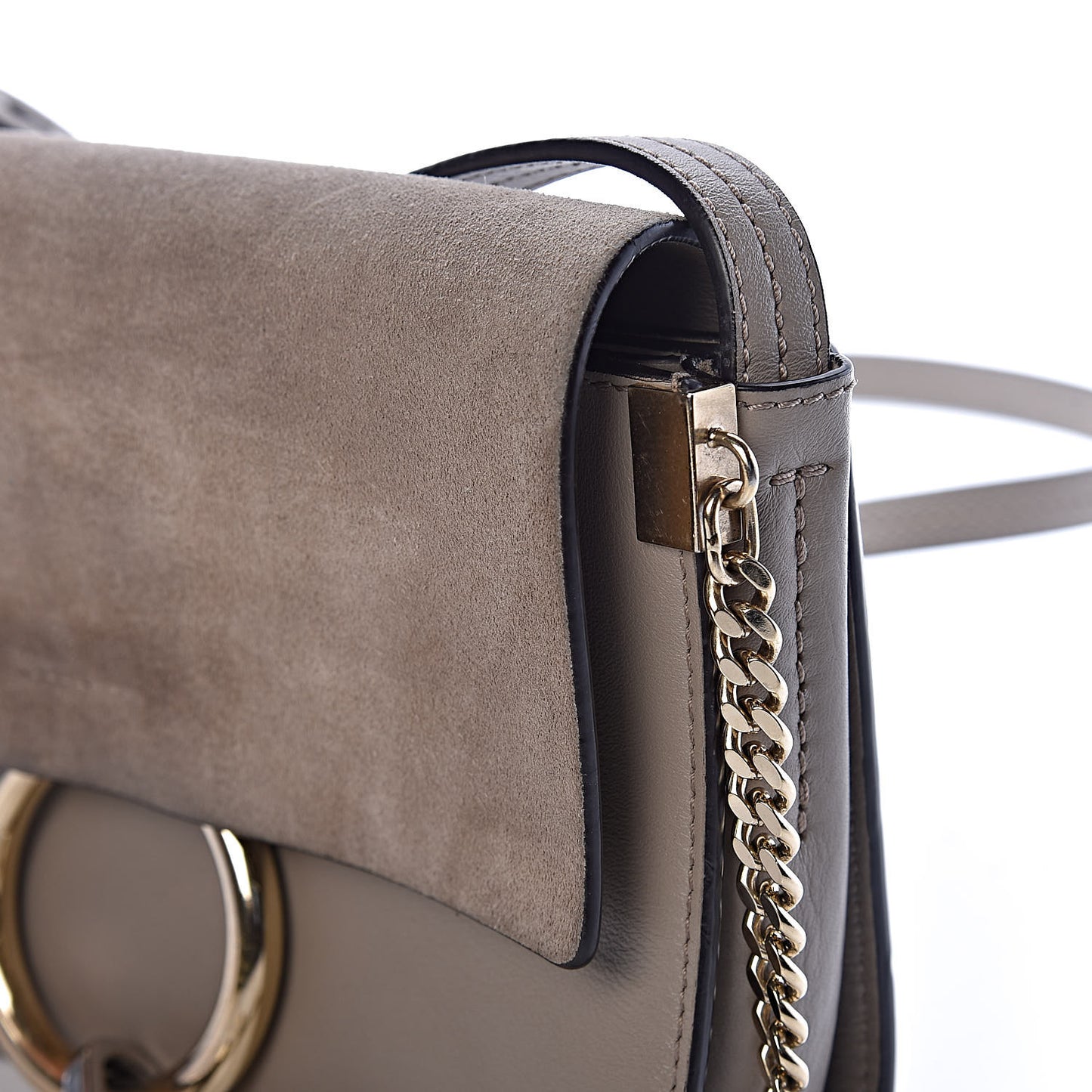 Suede Calfskin Small Faye Shoulder Bag Motty Grey