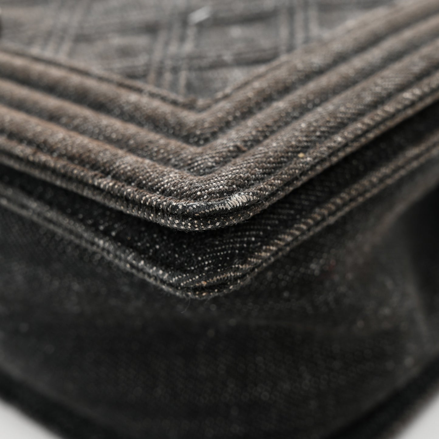 Denim Quilted Medium Boy Flap Black