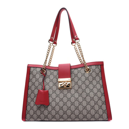 Gucci GG Supreme Monogram Medium Padlock Tote Hibiscus Red 1 of 17
