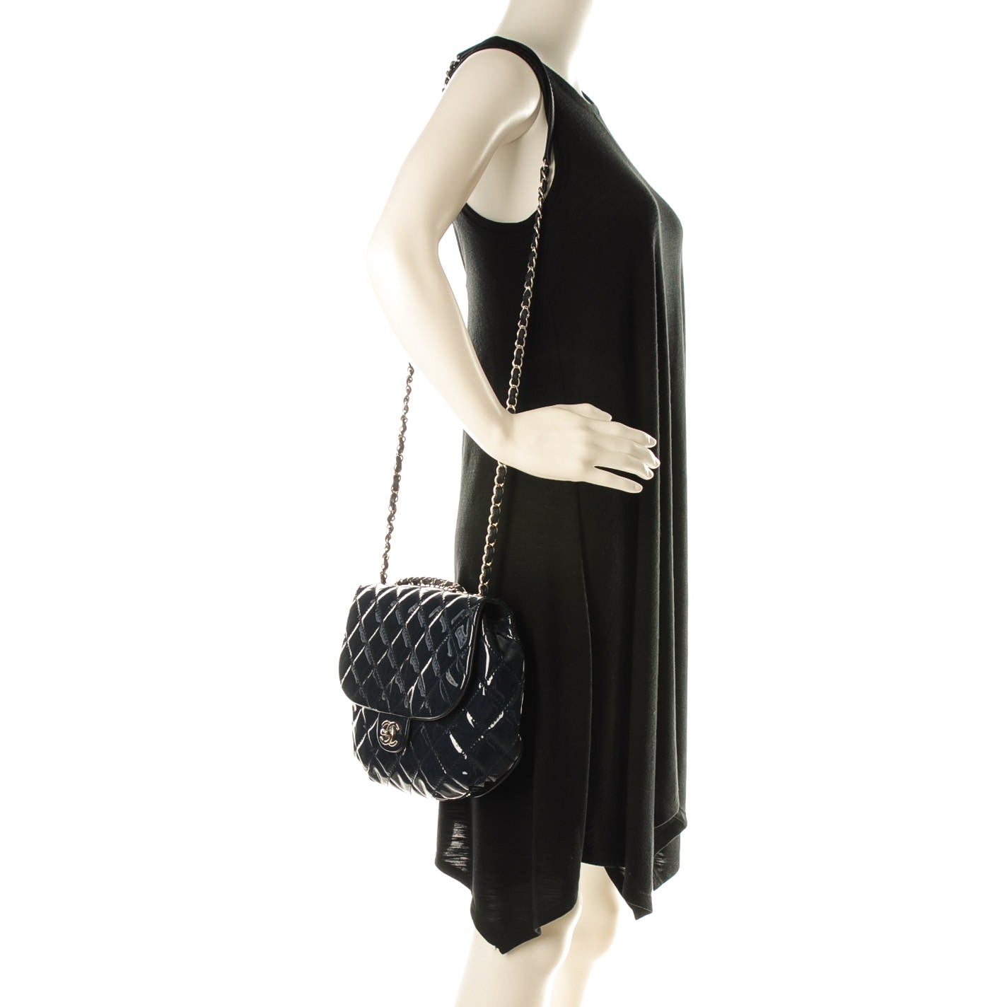 Chanel Patent Calfskin Quilted Medium Bubble CC Flap Dark Navy 2 of 7
