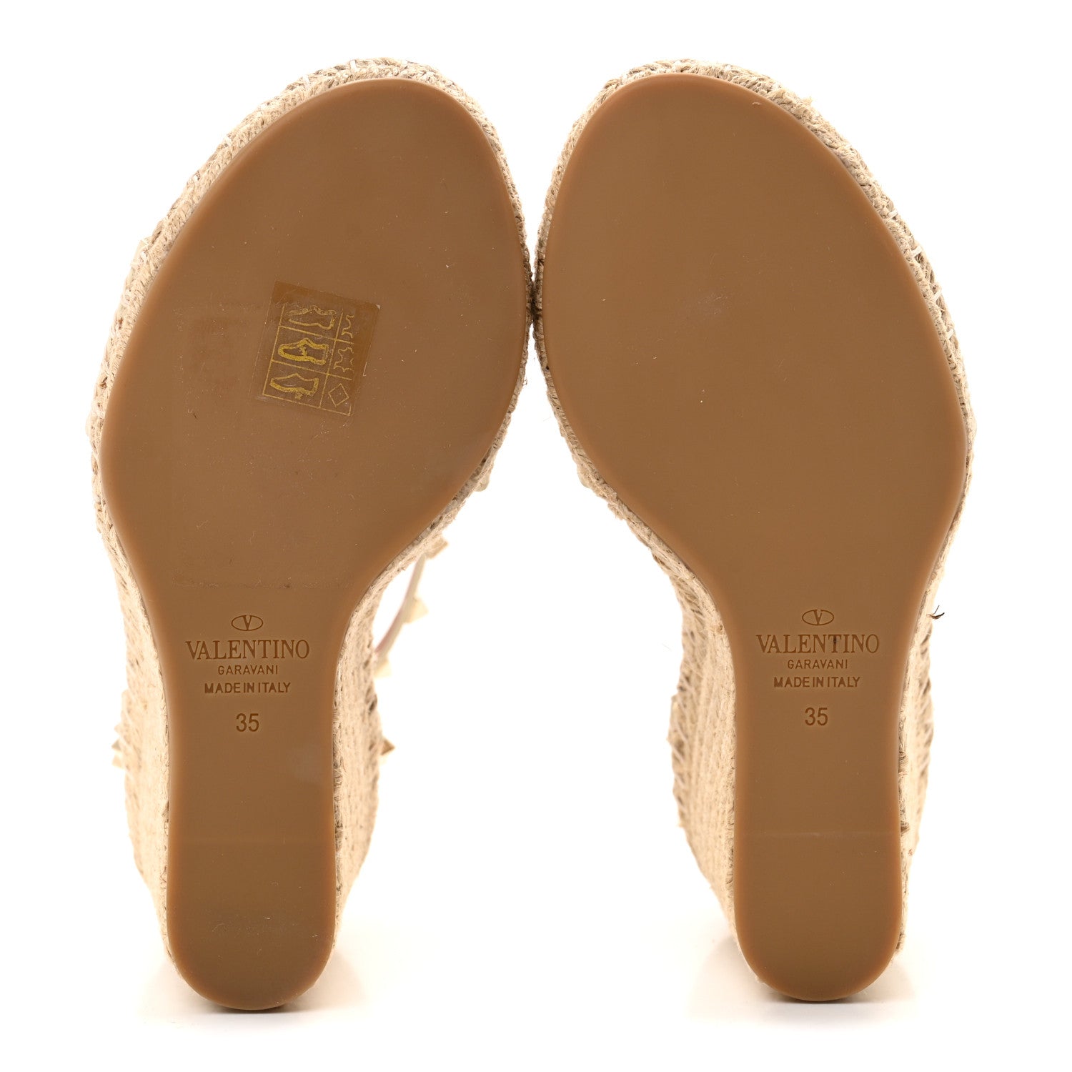 Valentino Garavani Grained Calfskin Rockstud Ankle Strap Espadrille 15/105mm Wedge Sandals 35 Light Ivory Natural 6 of 11