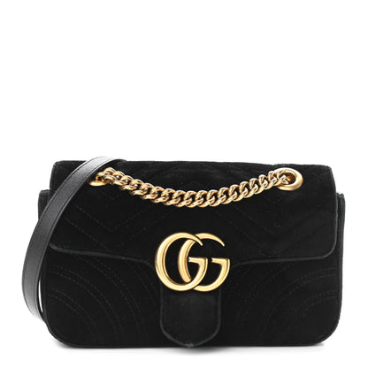 Gucci Velvet Matelasse Mini GG Marmont Shoulder Bag Black 1 of 15