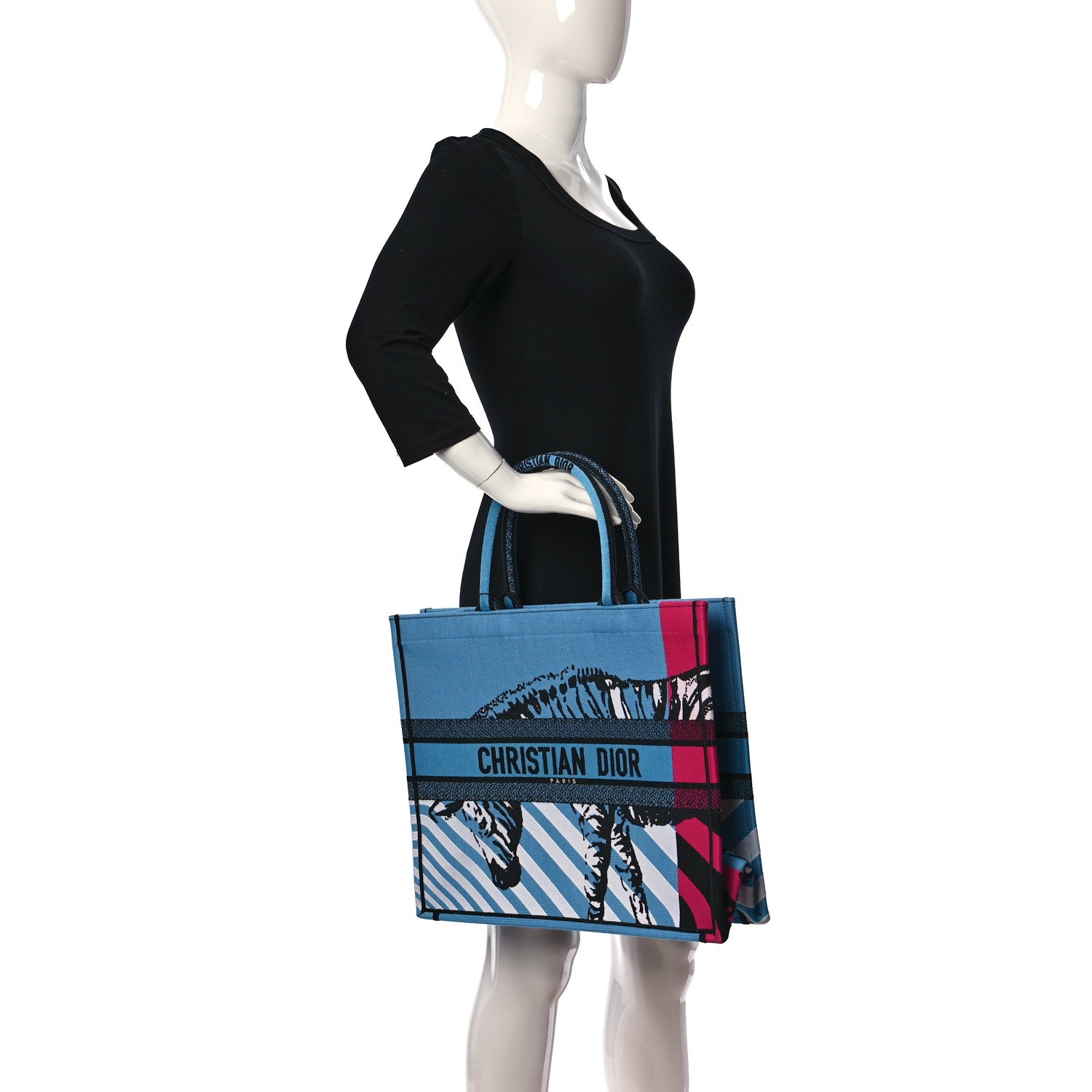 Christian Dior Canvas Embroidered Large Jungle Pop Book Tote Blue 2 of 11