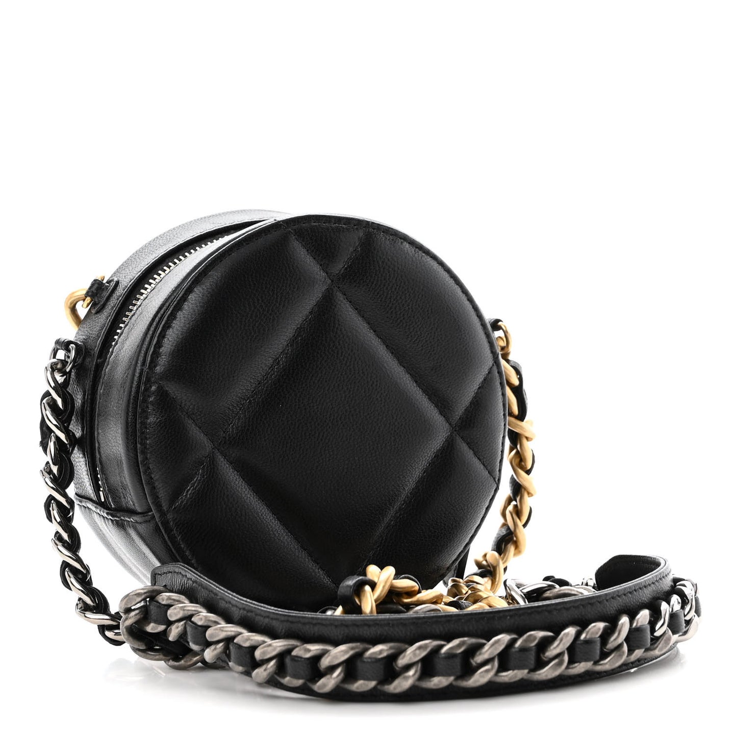 Lambskin Quilted Chanel 19 Round Clutch With Chain Black