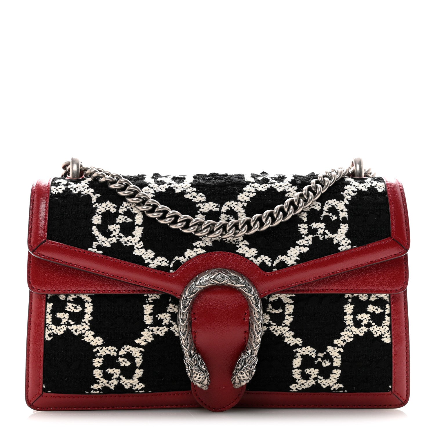 Gucci Tweed GG Monogram Small Dionysus Shoulder Bag Black White Romantic Cherry 1 of 10