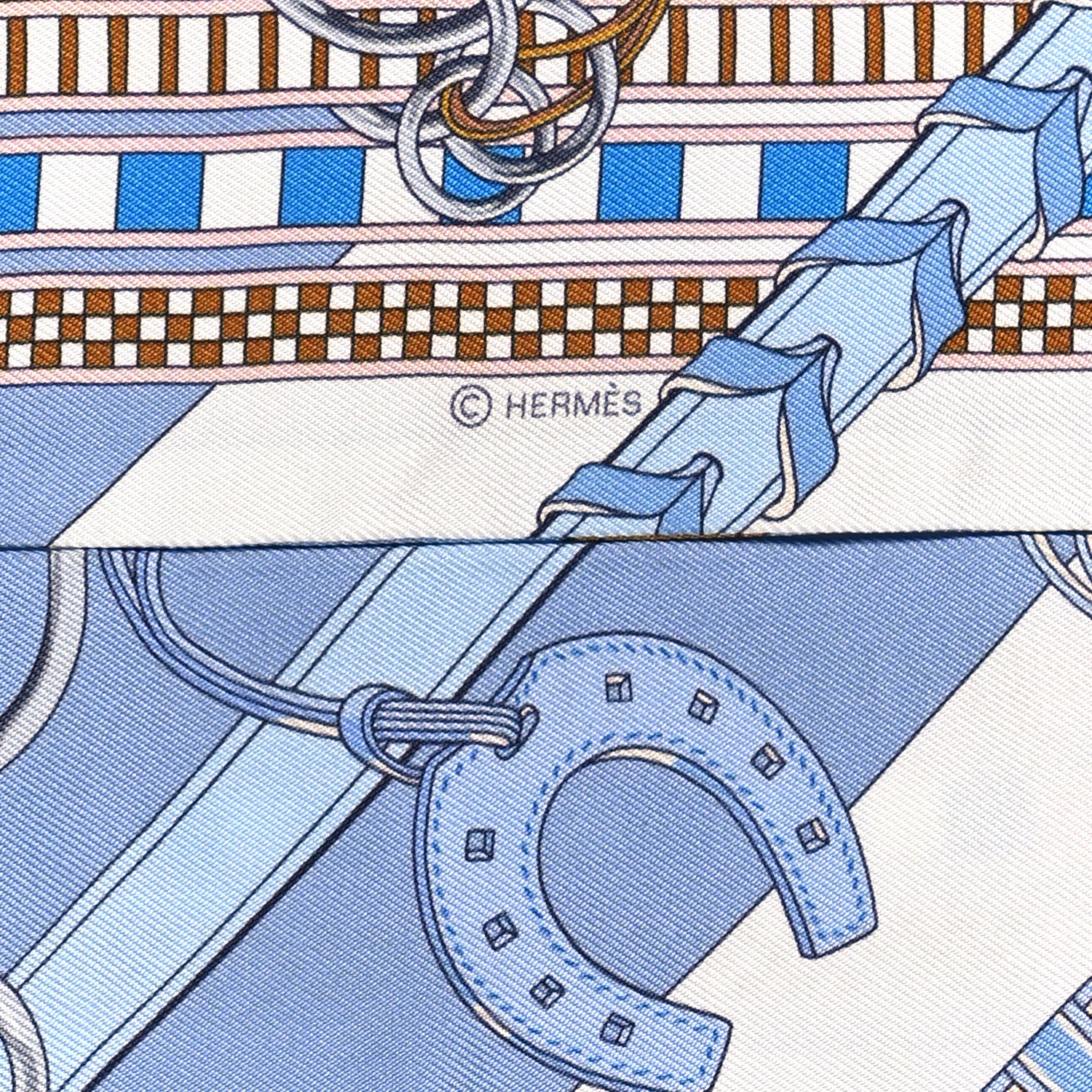 Hermes Silk Brides et Gris Twilly Gris Bleu Jean White Miel 4 of 4