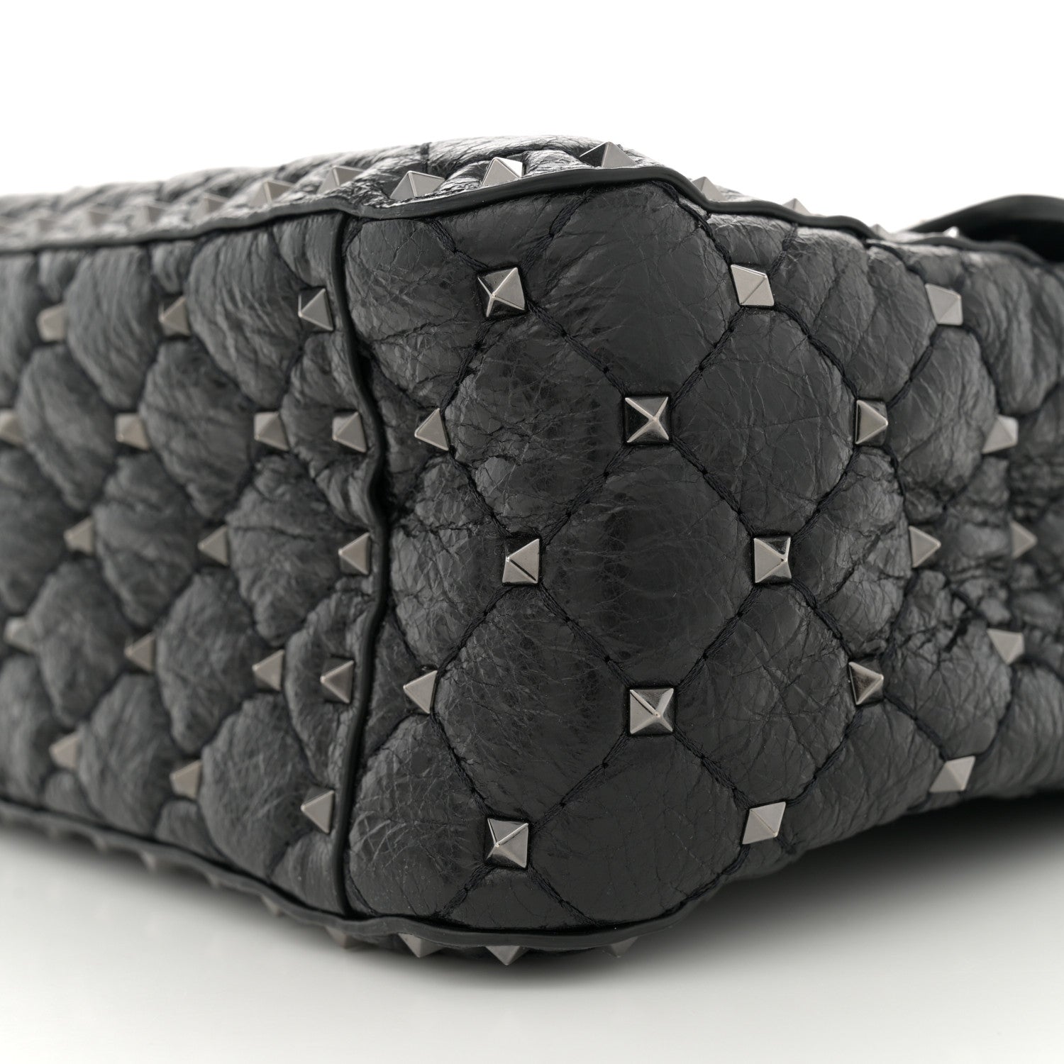 Valentino Garavani Craquele Nappa Large Rockstud Spike Shoulder Bag Black 9 of 11