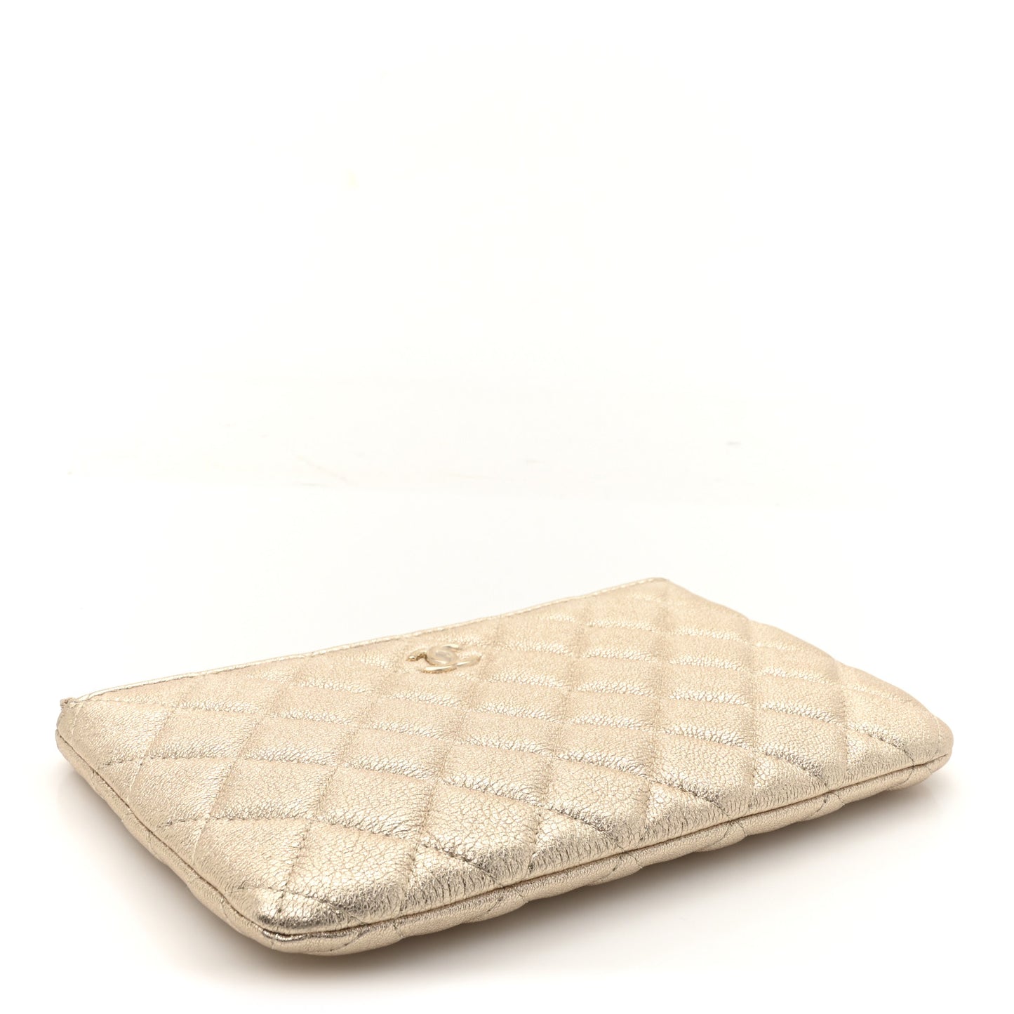 Metallic Lambskin Quilted Cosmetic Case Gold