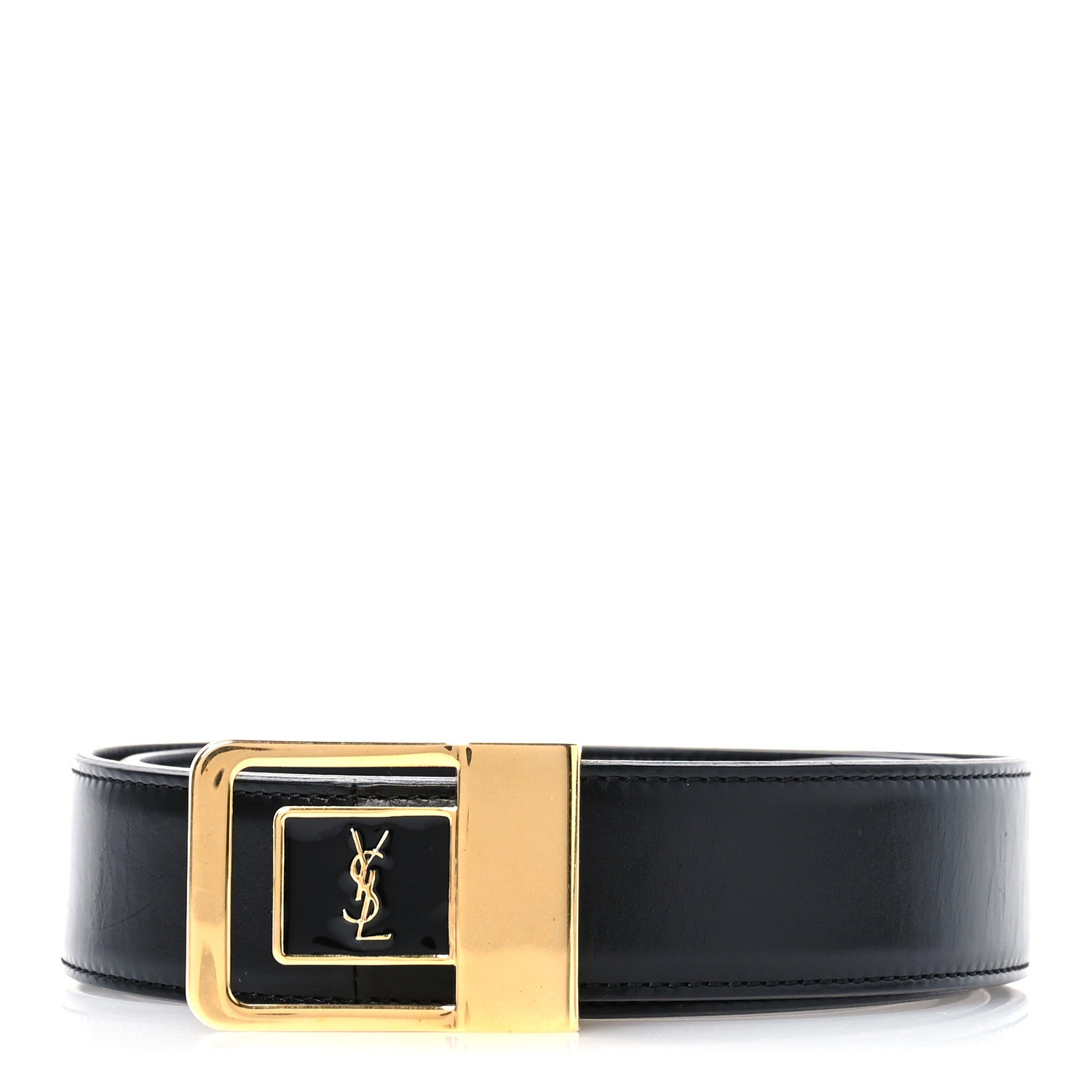 Saint Laurent Lacquered Calfskin La 66 Buckle Belt 90/36 Black 1 of 6