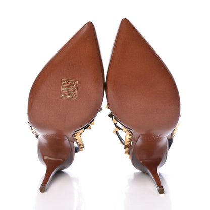 Valentino Garavani Pebbled Calfskin Rockstud Ankle Strap 100mm Pumps 37.5 Cuoio 5 of 9