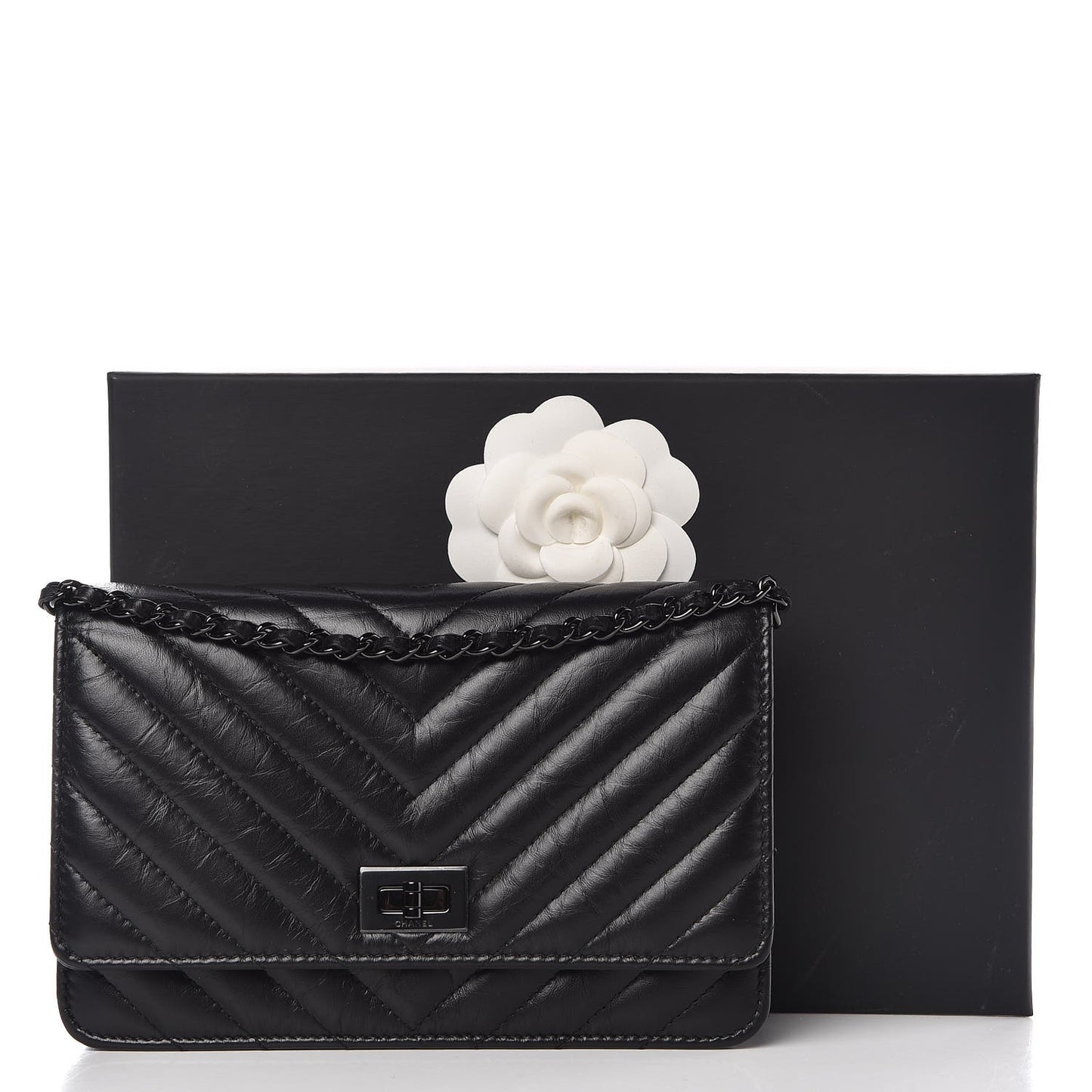 Aged Calfskin Chevron Quilted Reissue Wallet On Chain WOC So Black