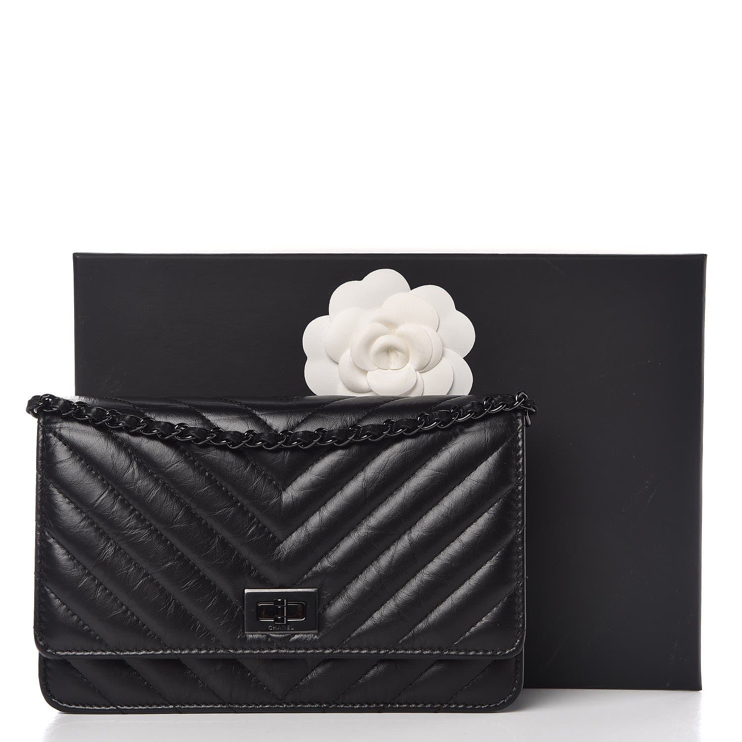 Chanel Aged Calfskin Chevron Quilted Reissue Wallet On Chain WOC So Black 9 of 9