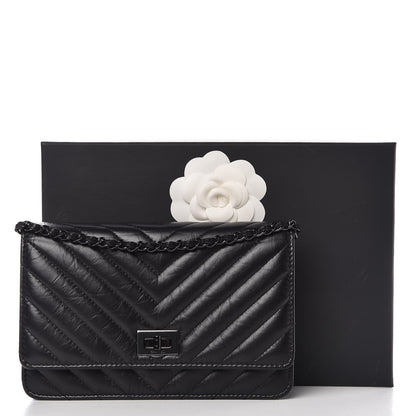 Chanel Aged Calfskin Chevron Quilted Reissue Wallet On Chain WOC So Black 9 of 9