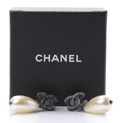 Chanel Ruthenium CC Pearl Drop Earrings 5 of 5