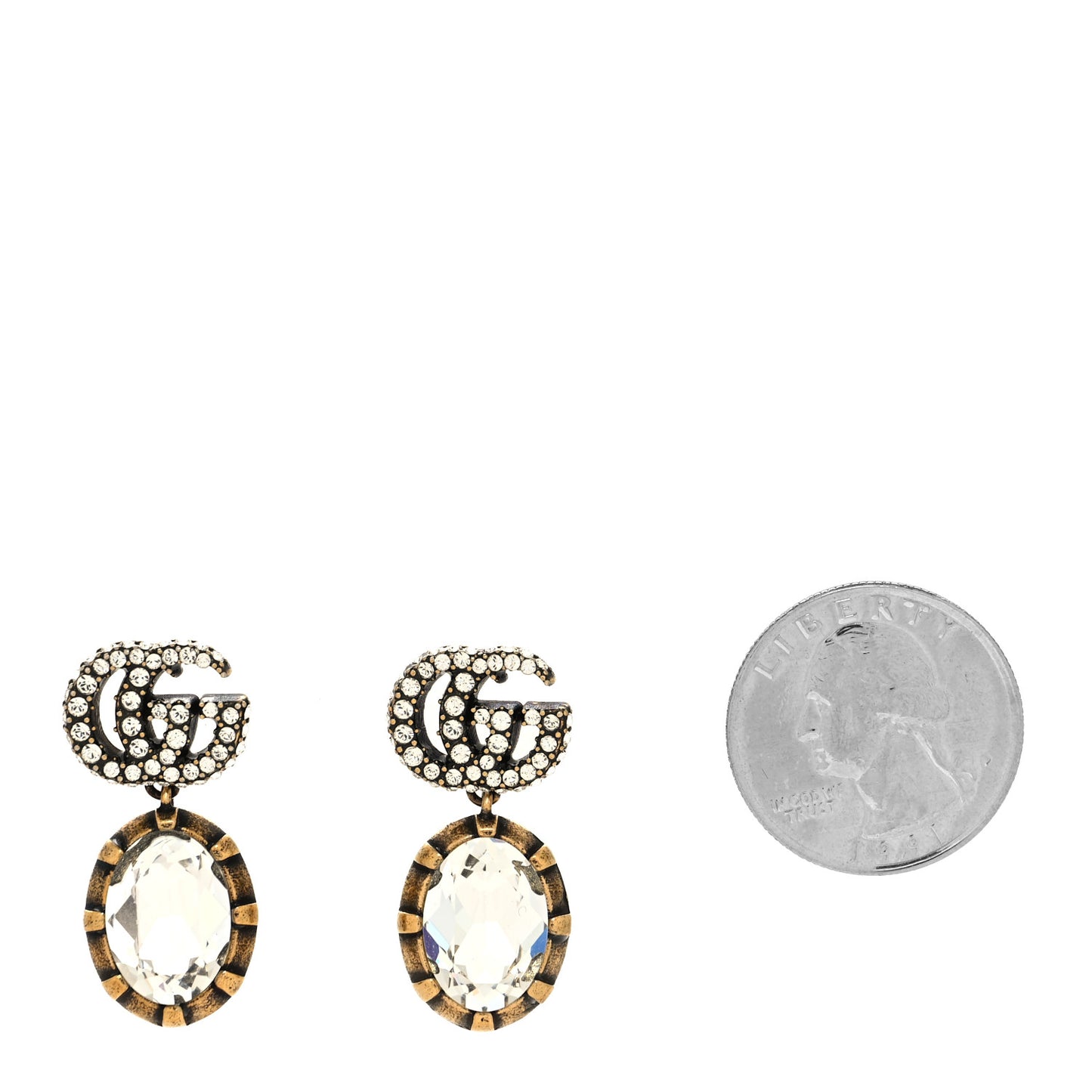 Metal Crystal Double G Drop Earrings Aged Gold