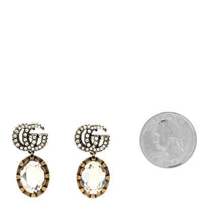 Gucci Metal Crystal Double G Drop Earrings Aged Gold 2 of 4