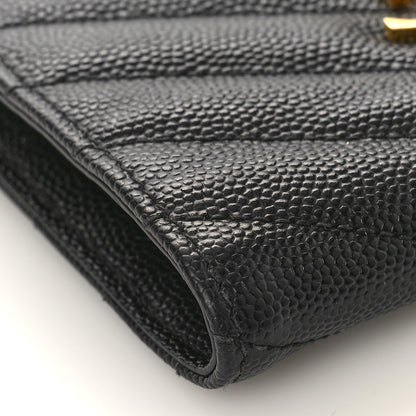 Saint Laurent Grain De Poudre Matelasse Chevron Monogram Zipped Card Case Black 7 of 9