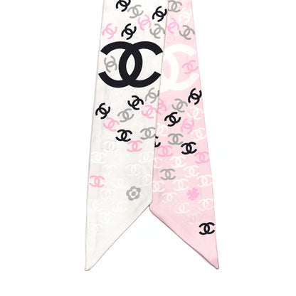 Chanel Silk CC Slim Bandeau Pink Ecru Black 2 of 3