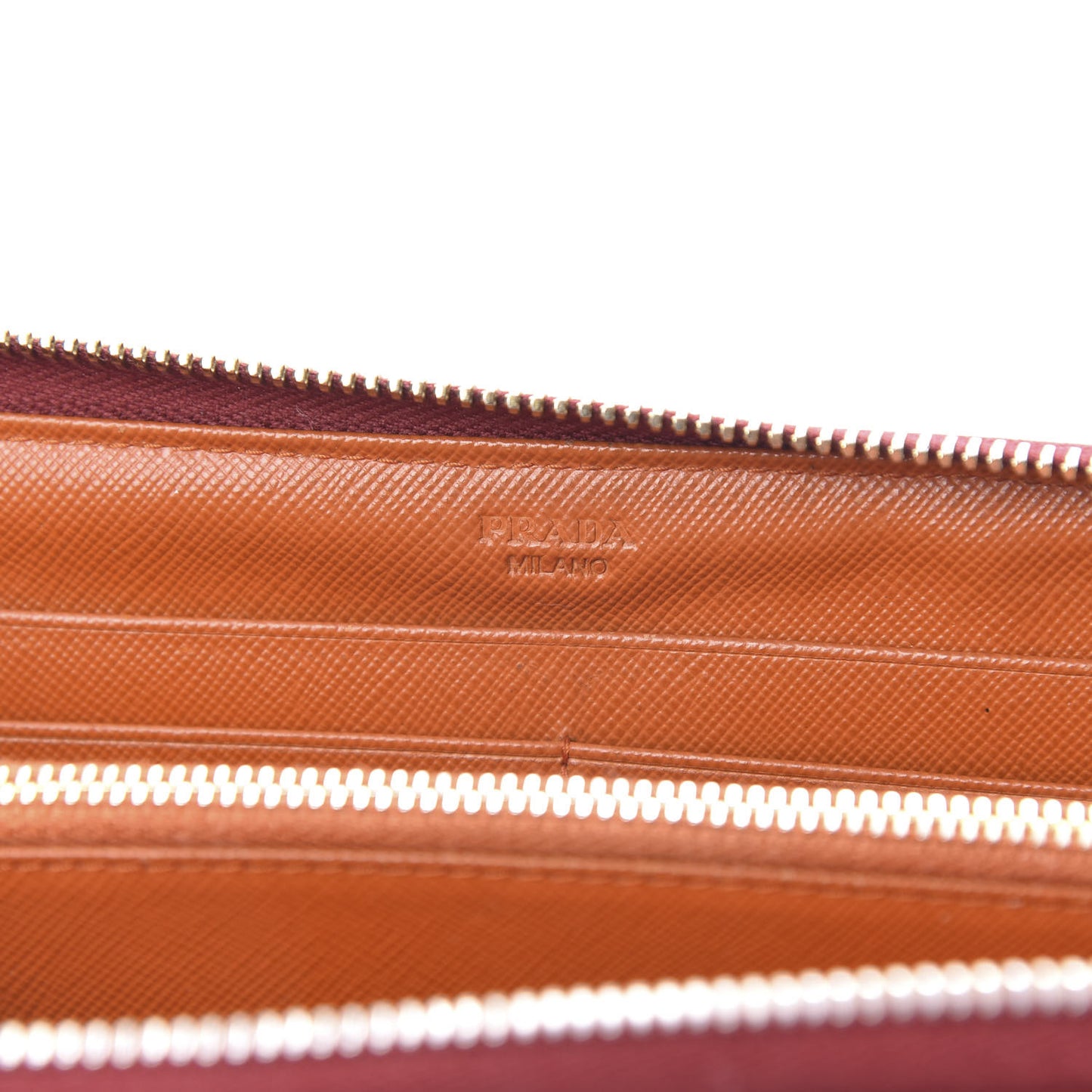 Saffiano Bi-Color Metal Zip Around Wallet Fuocco Papaya
