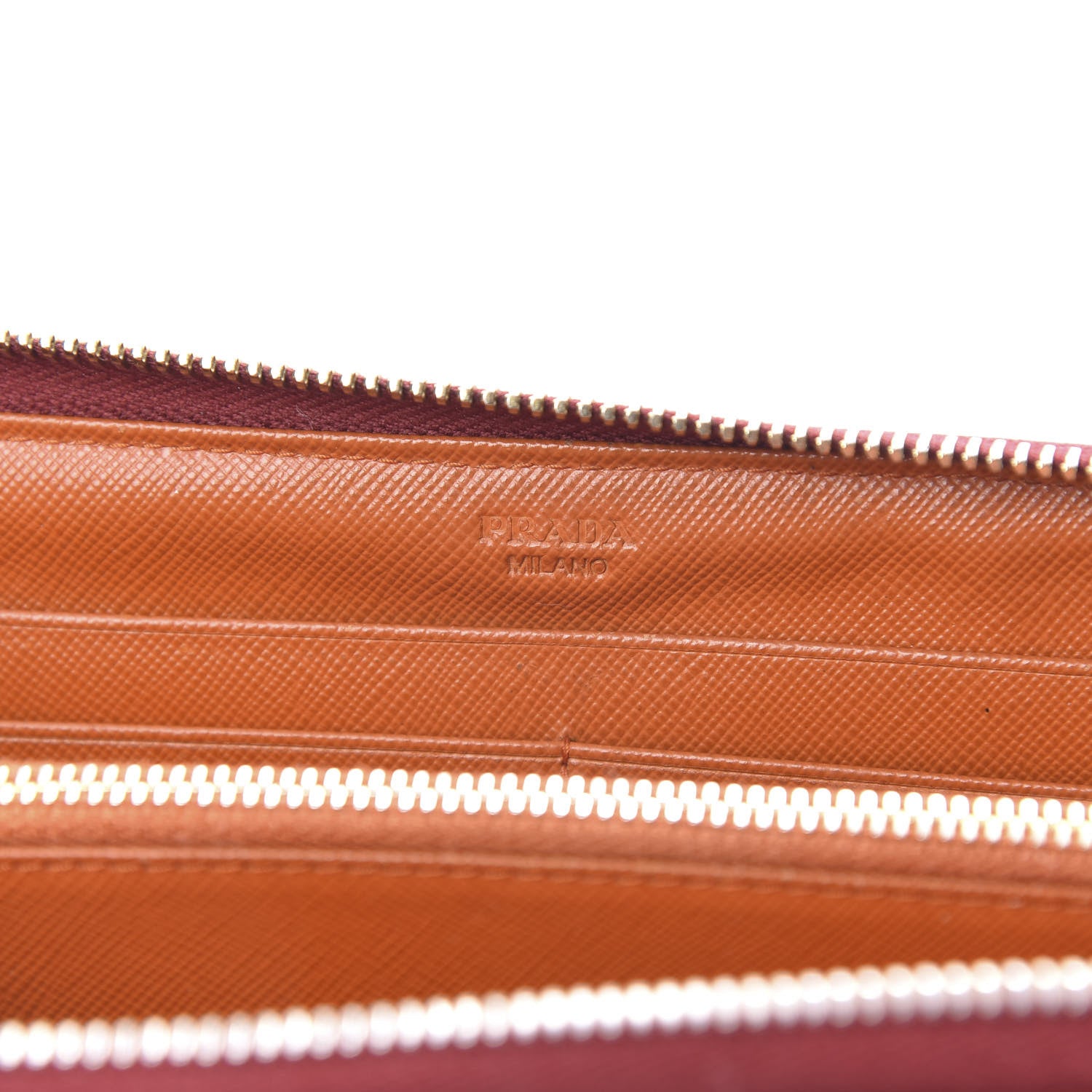 Prada Saffiano Bi-Color Metal Zip Around Wallet Fuocco Papaya 6 of 13