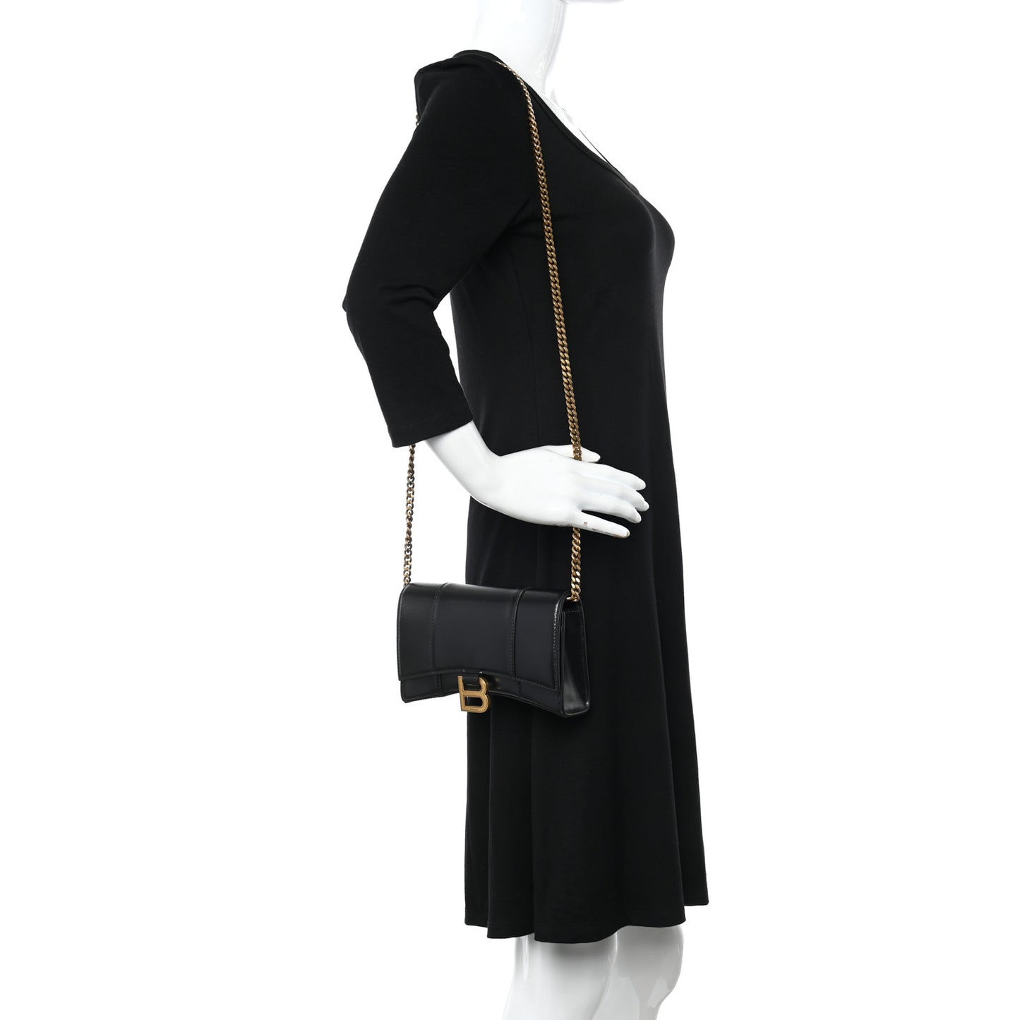Shiny Box Calfskin Hourglass Chain Bag Black