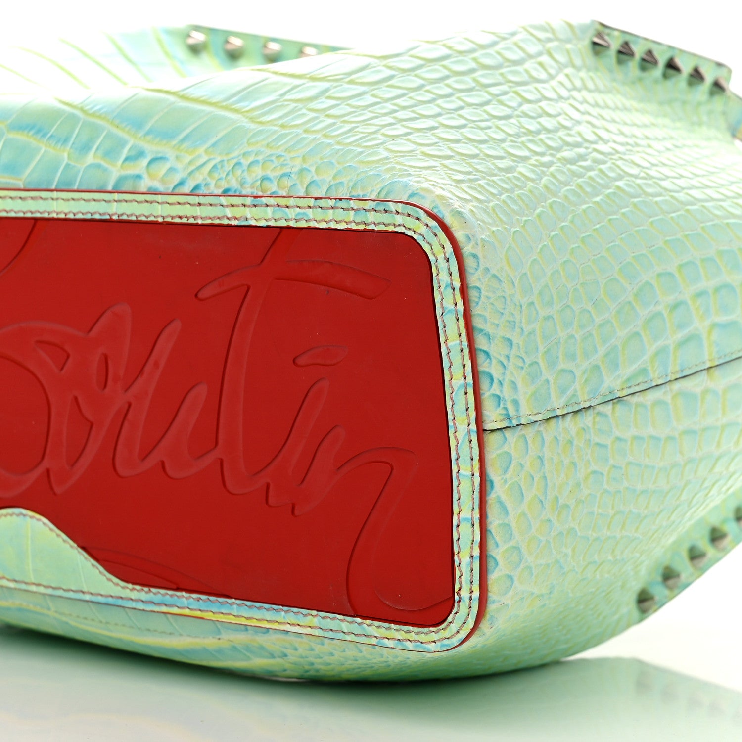 Christian Louboutin Crocodile Embossed Calfskin Spiked Small Cabarock Shopper Tote Studio Green 9 of 9