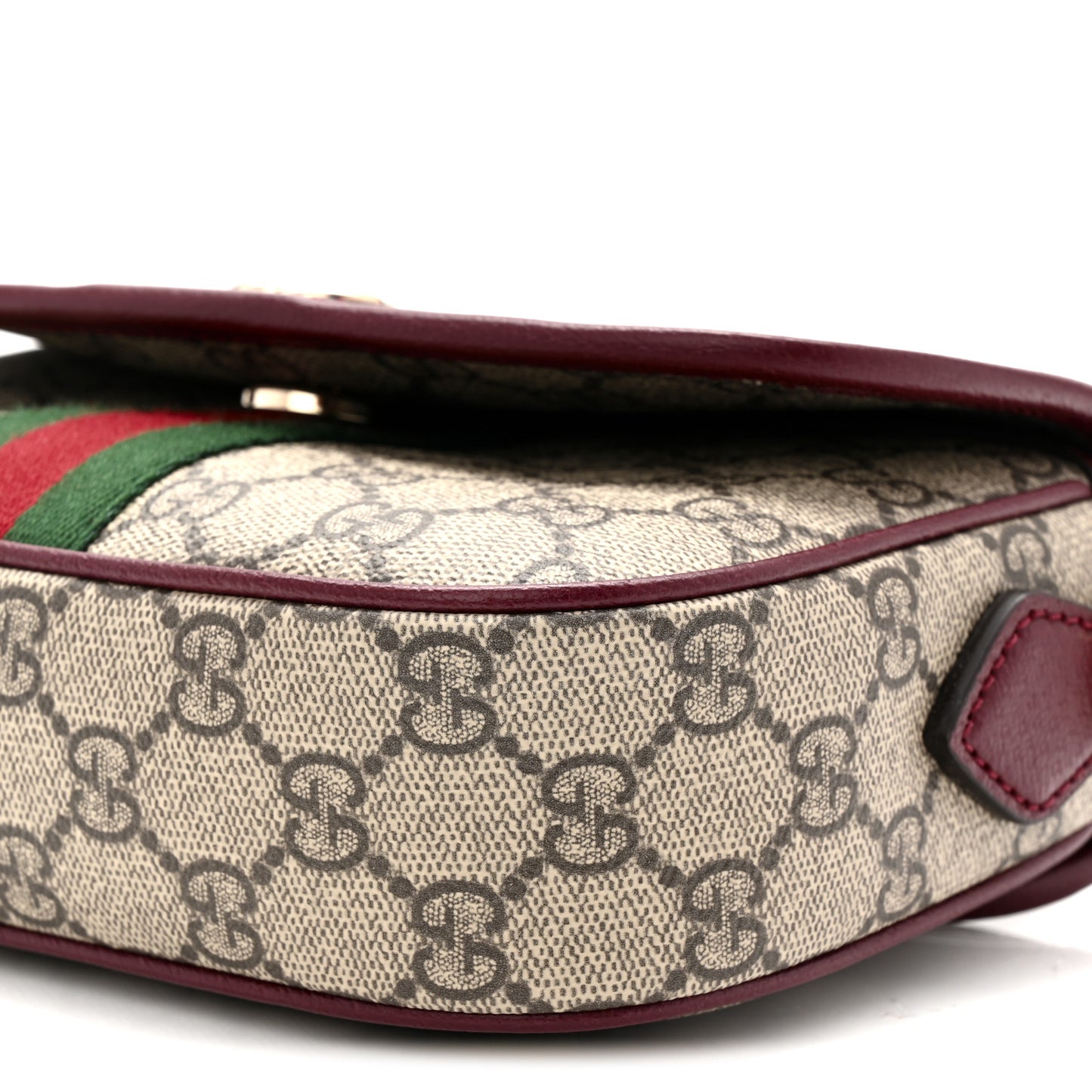 GG Supreme Monogram Textured Dollar Calfskin Small Ophidia Top Handle Shoulder Bag Beige Bordeaux