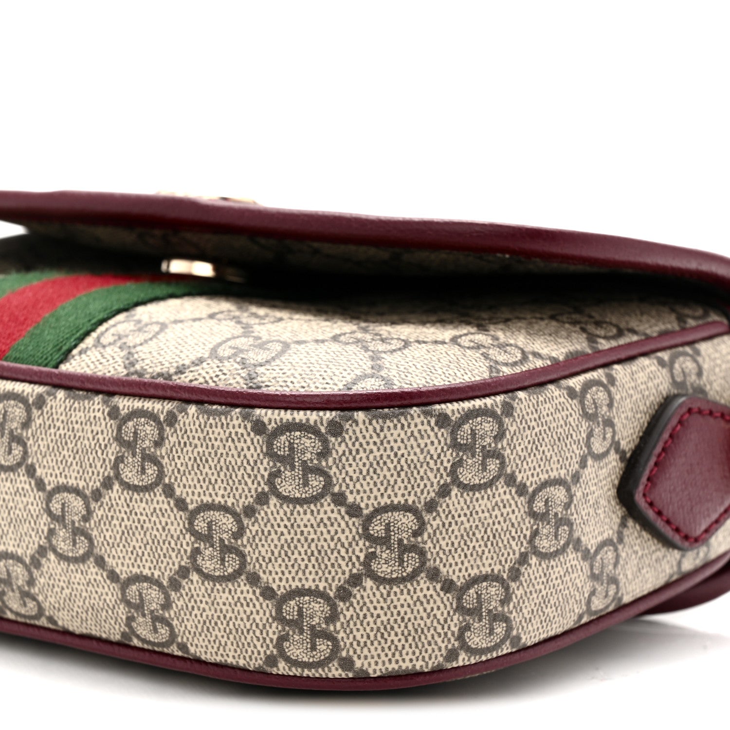 Gucci GG Supreme Monogram Textured Dollar Calfskin Small Ophidia Top Handle Shoulder Bag Beige Bordeaux 10 of 11