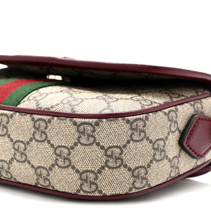 Gucci GG Supreme Monogram Textured Dollar Calfskin Small Ophidia Top Handle Shoulder Bag Beige Bordeaux 10 of 11