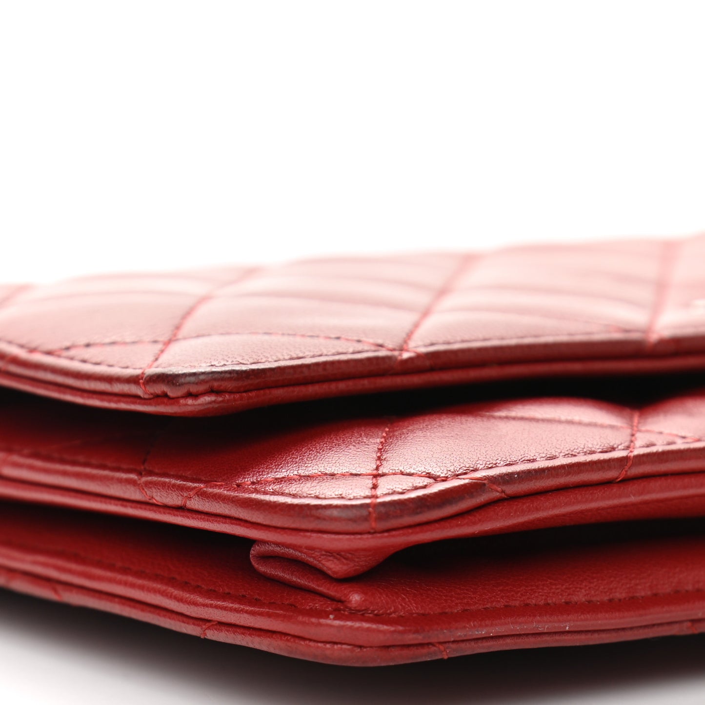 Lambskin Quilted Wallet On Chain WOC Red